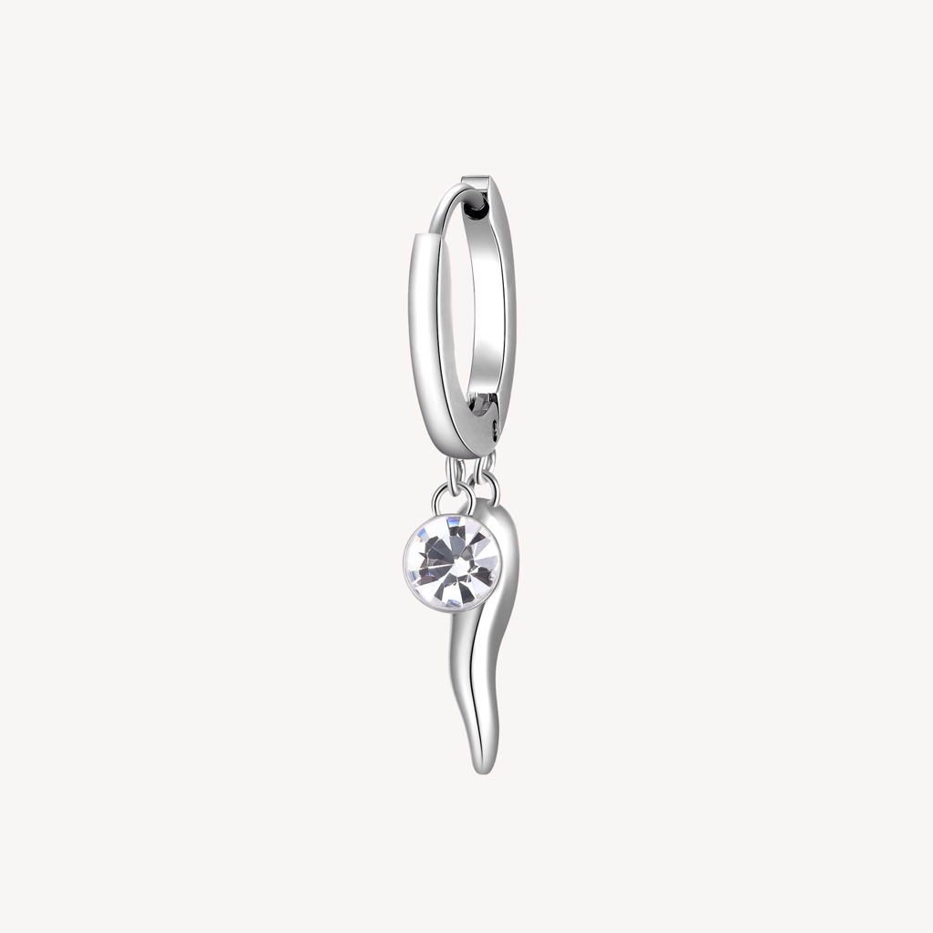 Silver Hoop Earring With Crystal Drop